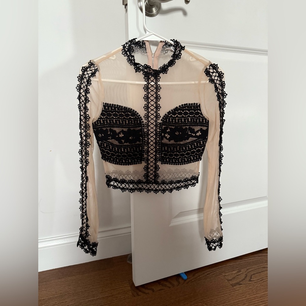 a'gaci Black and Cream Embellished Crop Blouse - Picture 2 of 5